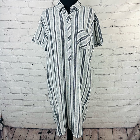 ADRIENNE VITTADINI LINEN STRIPED SHIRT DRESS SIZE (L) - Picture 5 of 12